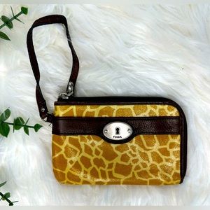 Fossil Key Per Yellow and Brown Wristlet.  VINTAGE!  EUC!